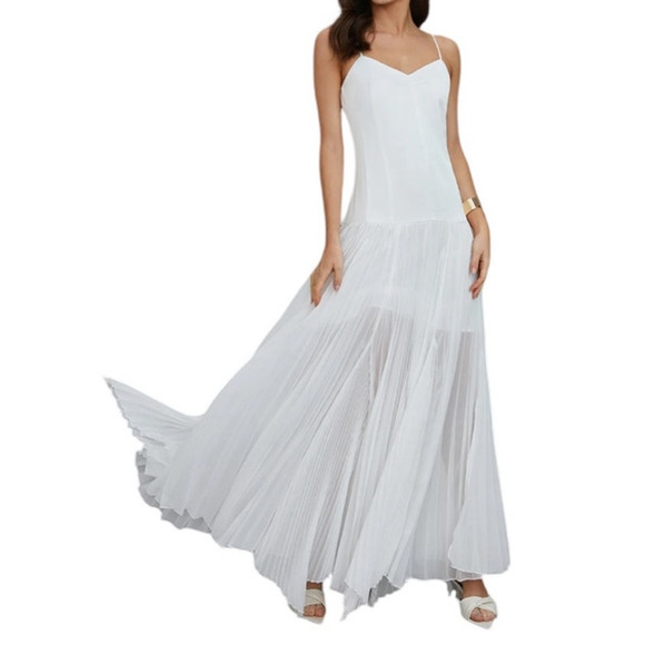 Commense Womens White Boho Vacation Sweetheart Neckline Sleeveless Maxi Dress -S - Picture 4 of 7